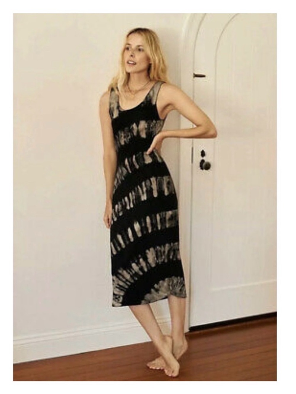 Anthropologie Black and Cream Tie-Dye Maxi Dress